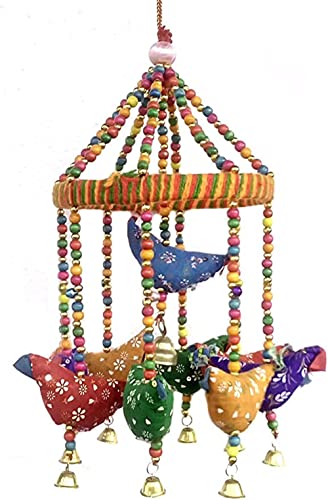 FIKIMOS Handmade Decorative Door Hanging Bell Bird Chandelier for Home Decoration Hanging Ornament Size- 15x15x35 cm (LxWxH)