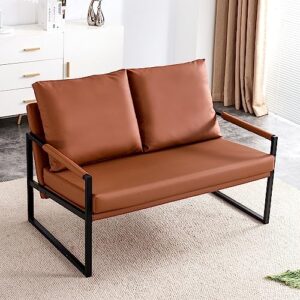 sofa couch, modern design linen loveseat sofa upholstered small 2-seater couch with pillows for living room