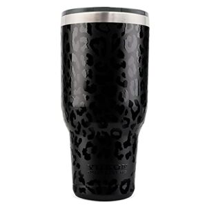yukon outfitters outdoor active sport stainless steel drink beverage tint slider lid double wall vacuum insulated powder finish freedom tumbler, 40 oz, black leopard