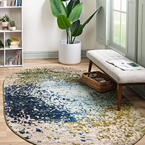 Rugs.com Hyacinth Collection Rug – 8' x 10' Oval Blue Medium Rug Perfect for Living Rooms, Large Dining Rooms, Open Floorplans