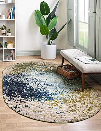 Rugs.com Hyacinth Collection Rug – 8' x 10' Oval Blue Medium Rug Perfect for Living Rooms, Large Dining Rooms, Open Floorplans