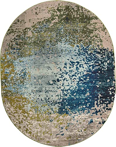 Rugs.com Hyacinth Collection Rug – 8' x 10' Oval Blue Medium Rug Perfect for Living Rooms, Large Dining Rooms, Open Floorplans