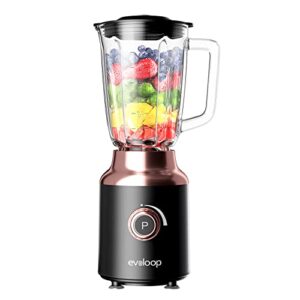 evoloop glass blender, countertop blender, 750 watt high speed smoothies blender with 6 blade system for shakes, 50 oz glass jar, self cleaning