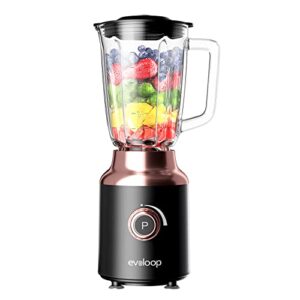 Evoloop Glass Blender, Countertop Blender, 750 Watt High Speed Smoothies Blender with 6 Blade System for Shakes, 50 oz Glass Jar, Self Cleaning