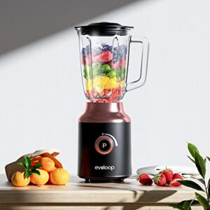 Evoloop Glass Blender, Countertop Blender, 750 Watt High Speed Smoothies Blender with 6 Blade System for Shakes, 50 oz Glass Jar, Self Cleaning