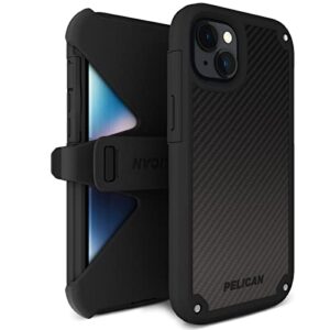 pelican shield kevlar series - iphone 14 plus case 6.7" [compatible with magsafe] magnetic charging phone case with belt clip holster kickstand [2ftt mil-grade drop protection] cover - black