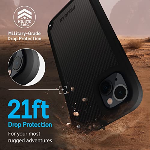 Pelican Shield Kevlar Series - iPhone 14 Plus Case 6.7" [Compatible with MagSafe] Magnetic Charging Phone Case With Belt Clip Holster Kickstand [2ftT MIL-Grade Drop Protection] Cover - Black