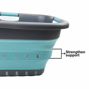 SAMMART 41L (10.8 gallon) Set of 2 Collapsible 3 Handled Plastic Laundry Basket-Foldable Pop Up Storage Container/Organizer-Space Saving Hamper/Basket (Alloy Grey + Crystal Blue)