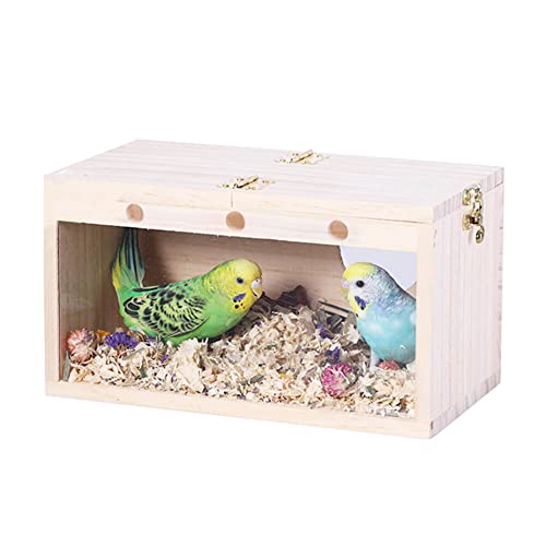 YJJKJ Pet Bird Nest Box, Parakeet Transparent Design Bird House, Wooden Bird Breeding Box Parrotlets Mating Box for Parakeet Lovebirds Budgerigar Cockatiel Conure (Medium)