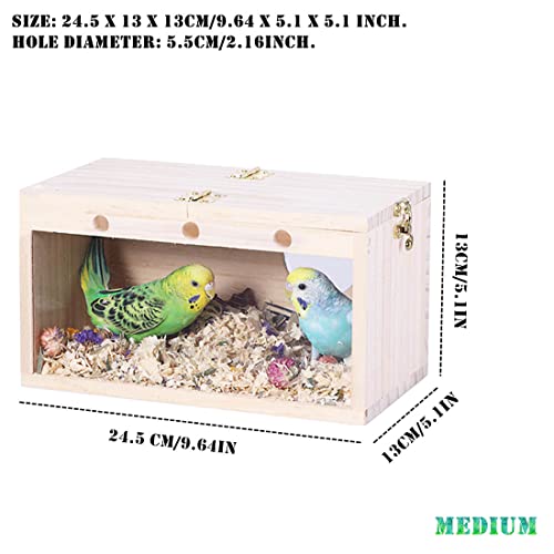 YJJKJ Pet Bird Nest Box, Parakeet Transparent Design Bird House, Wooden Bird Breeding Box Parrotlets Mating Box for Parakeet Lovebirds Budgerigar Cockatiel Conure (Medium)