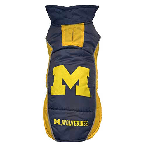 NCAA Michigan Wolverines Puffer Vest for Dogs & Cats, Size Large. Warm, Cozy, and Waterproof Dog Coat, for Small and Large Dogs/Cats. Best Collegiate Licensed PET Warming Sports Jacket