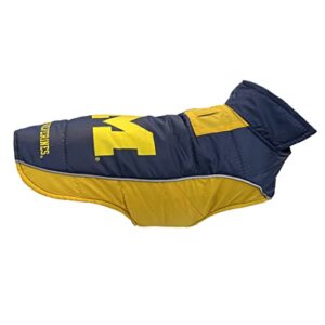 NCAA Michigan Wolverines Puffer Vest for Dogs & Cats, Size Large. Warm, Cozy, and Waterproof Dog Coat, for Small and Large Dogs/Cats. Best Collegiate Licensed PET Warming Sports Jacket