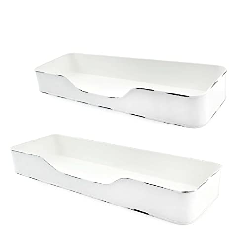 AuldHome Enamel Tray Shelves (Set of 2); Farmhouse Bathroom Decor White Enamelware Shelf Trays