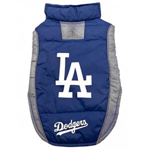 pets first mlb los angeles dodgers puffer vest for dogs & cats, size large. warm, cozy, & waterproof dog coat, for small & large dogs/cats. best mlb licensed pet warming sports jacket (lad-4081-lg)