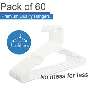 Heshberg Kids and Babies Plastic Hangers - Space-Saving, Durable, and Cute Closet Organization Solution, 60 Pack (White)