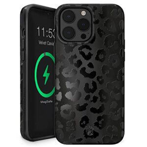 velvet caviar designed for iphone 14 pro case for women [8ft drop tested] compatible with magsafe - cute girly magnetic protective phone cover (black leopard cheetah)