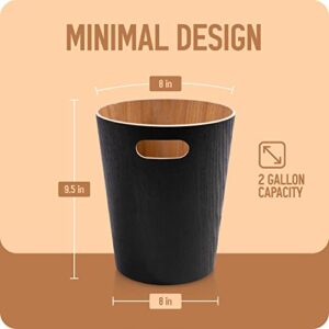 LUXE + WILLOW Wooden Trash Can Bedroom, Bathroom & Office Waste Basket Small Slim Design