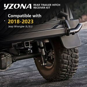 YZONA for Jeep Wrangler Tow Hitch Trailer Kit Compatible with 2018 2019 2020 2021 2022 2023 Jeep Wrangler JL JLU Hitch Receiver with Cover, 2 Inch Rear Bumper Towing Combo (2 Door & 4 Doors Unlimited)