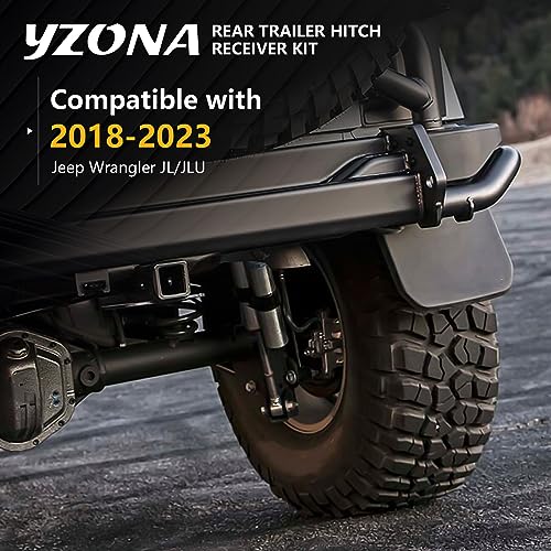 YZONA for Jeep Wrangler Tow Hitch Trailer Kit Compatible with 2018 2019 2020 2021 2022 2023 Jeep Wrangler JL JLU Hitch Receiver with Cover, 2 Inch Rear Bumper Towing Combo (2 Door & 4 Doors Unlimited)