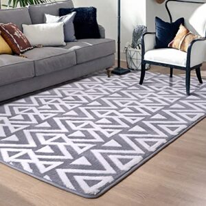 memory foam area rugs 4'x6' for bedroom, room, plush geometric textured carpets for kids room, shaggy washable rug for nursery dorm room decor, grey