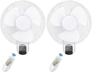 yssoa digital household wall mount fans 16 inch adjustable tilt, 90 degree, 3 speed settings, 2 pack, white