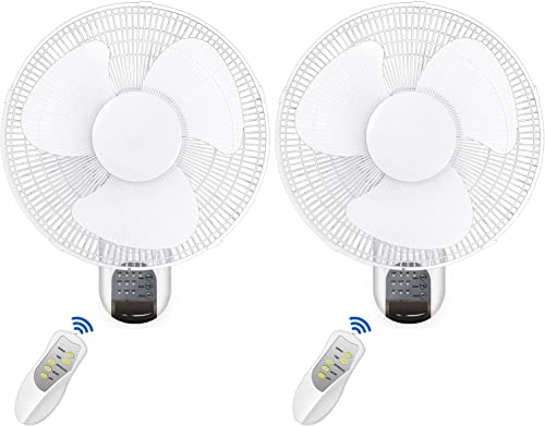 YSSOA Digital Household Wall Mount Fans 16 Inch Adjustable Tilt, 90 Degree, 3 Speed Settings, 2 Pack, White