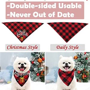 Gorvalin 3 Pack Green and Red Plaid Dog Bandana, Classic Square Plaid Holiday Dog Pet Bandanna Scarf Dog Bib Adjustable Reversible Kerchief Scarf for Small to Large Dogs Puppy Cats Pets