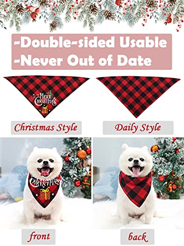 Gorvalin 3 Pack Green and Red Plaid Dog Bandana, Classic Square Plaid Holiday Dog Pet Bandanna Scarf Dog Bib Adjustable Reversible Kerchief Scarf for Small to Large Dogs Puppy Cats Pets