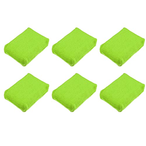 X AUTOHAUX 6pcs Green Microfiber Detailing Applicator Sponges for Applying Wax Coatings Car Wash Exterior Interior Scratch-Free