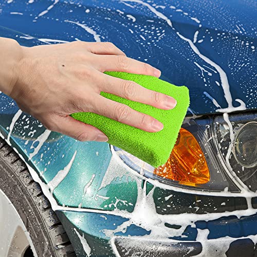 X AUTOHAUX 6pcs Green Microfiber Detailing Applicator Sponges for Applying Wax Coatings Car Wash Exterior Interior Scratch-Free