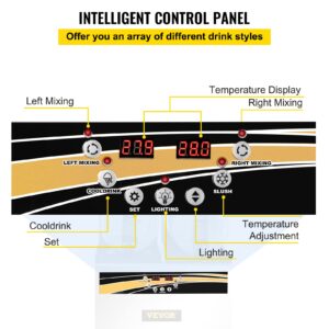 VEVOR Commercial Slushy Machine, 15Lx2/4 Galx2 Food-Grade PC Tank, 1000W 110V, Stainless Steel Margarita Smoothie Frozen Drink Maker, Slushie Machine for Supermarkets Cafes Restaurants Bars Home Use