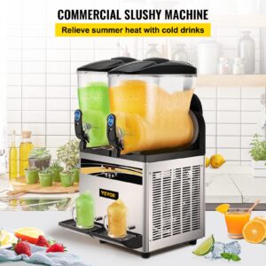 VEVOR Commercial Slushy Machine, 15Lx2/4 Galx2 Food-Grade PC Tank, 1000W 110V, Stainless Steel Margarita Smoothie Frozen Drink Maker, Slushie Machine for Supermarkets Cafes Restaurants Bars Home Use