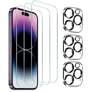 corefyco direct [3+3 pack] screen protector for iphone 14 pro max, 9h tempered glass and camera lens [anti-scratch] [bubble free] [ultra hd]