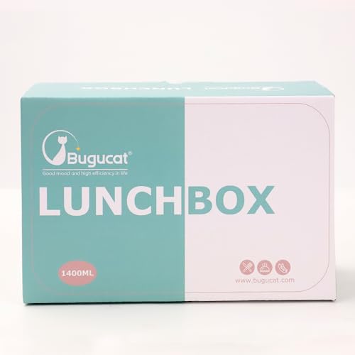 Bugucat Lunch Box 45 OZ, Double Stackable Bento Box Container Meal Prep Containe With Cutlery, 2 Tier and 3 Compartment Design Food Containers for Lunch Snacks,Lunch Box for Adults Blue