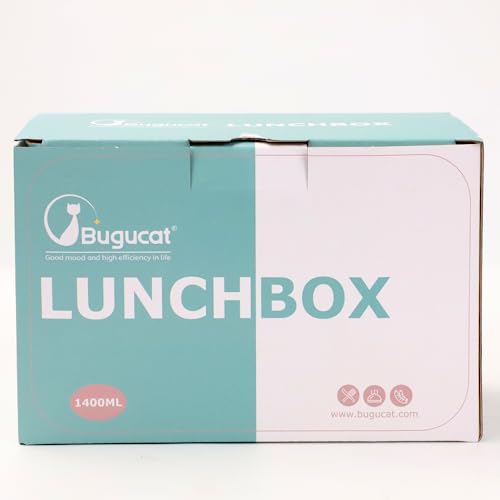 Bugucat Lunch Box 45 OZ, Double Stackable Bento Box Container Meal Prep Containe With Cutlery, 2 Tier and 3 Compartment Design Food Containers for Lunch Snacks,Lunch Box for Adults Blue