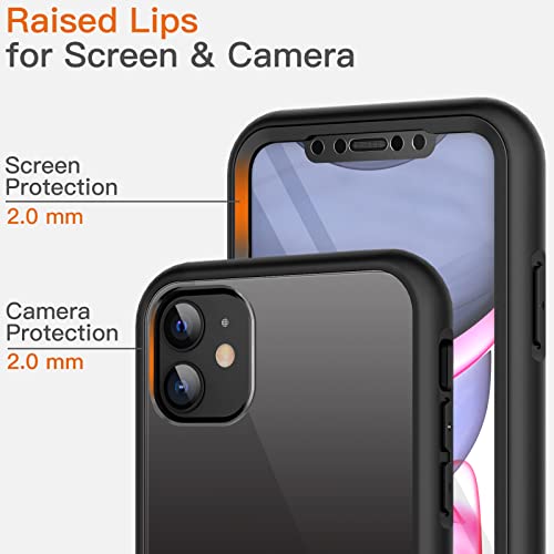 JETech Case for iPhone 11 6.1 Inch with Built-in Screen Protector Anti-Scratch, 360 Degree Full Body Rugged Phone Cover Clear Back (Black)