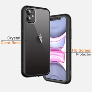 JETech Case for iPhone 11 6.1 Inch with Built-in Screen Protector Anti-Scratch, 360 Degree Full Body Rugged Phone Cover Clear Back (Black)