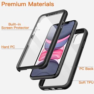 JETech Case for iPhone 11 6.1 Inch with Built-in Screen Protector Anti-Scratch, 360 Degree Full Body Rugged Phone Cover Clear Back (Black)