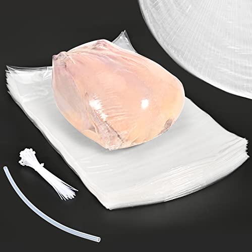 50 Pcs Poultry Shrink Bags, 10x16 Inch Chicken Shrink Wrap Bags, BPA/BPS Free Heat Shrink Bags for Food Storage and Keeping Fresh, Include Silicone Straw and 50 Zip Ties