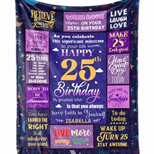 PREZZY Vintage Born in 1998 25 Year Old Blanket Happy 25th Birthday Decorations for Girls Women Throw Blanket Christmas Anniversary Ideas Gift Custom Name Cozy Soft Fleece Sherpa Blankets