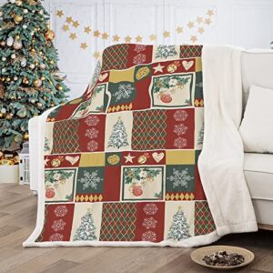 christmas red plaid throw blanket, soft fluffy sherpa fleece throws for bed sofa xmas tree snowflake print pattern blankets christmas decoration gift for kids adults 50"x 60"