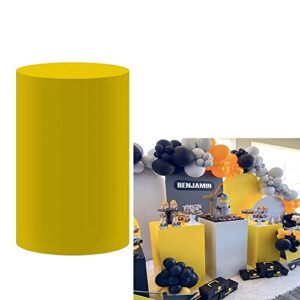 Dark Yellow Plinth Cover for Baby Birthday Party Newborn Baby Shower Baptism Communion Christening Cylinder Cover Photography Decoration Solid Color Pedestal Cover NO-1012 D56H77