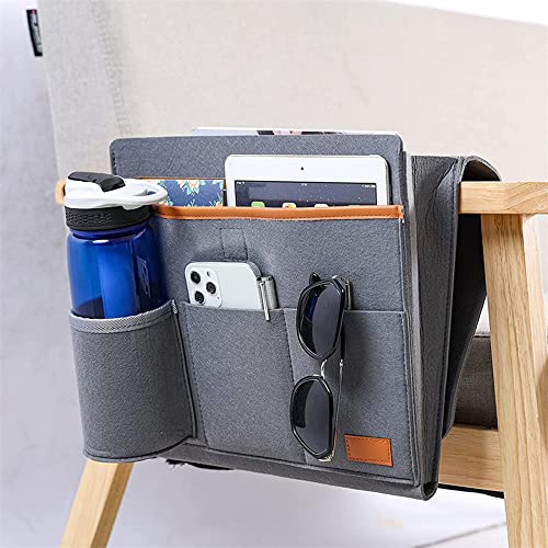 Bedside Caddy Hanging Bed Organizer Storage Bag Pocket for Bunk and Hospital Beds, College Dorm Rooms Baby Bed Rails,Camp (Gray)