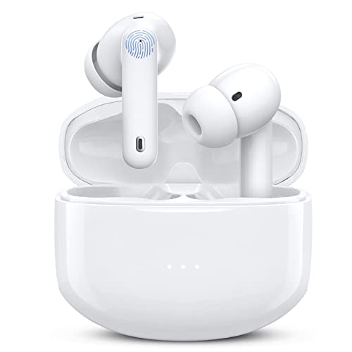 Jicjocy Wireless Earbuds Bluetooth Active Noise Cancelling Earbuds, Hi-Fi Stereo Bluetooth Headphones with Charging Case, Waterproof in-Ear Earphones with Mic for iPhone/Android (White)