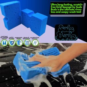 Sudz Budz Premium Jumbo Foam Grid Car Wash Sponge 1pc | Anti-Marring Sponge for Soap and Rinseless Washing | Cross-Cut, Easy Grip, Large Sponge | Durable, Soft, Scratch-Free Car Cleaning and Detailing