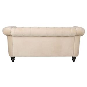 MIYZEAL Modern Chesterfield Loveseat, Velvet 2 Seater Couch Upholstered Sofa with Tufted Back, Roll Arm Classic Settee with Nailhead Trim for Living Room Bedroom (Beige)