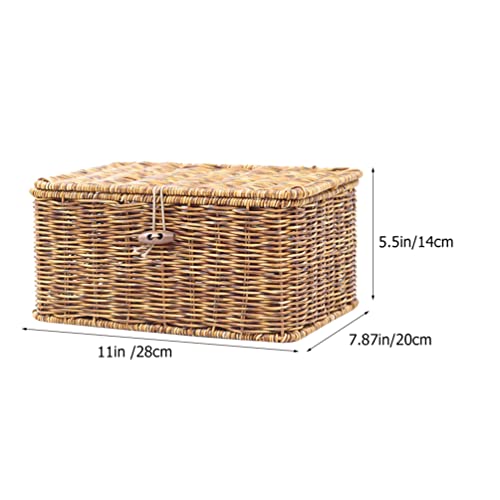 Zerodeko Wicker Storage Basket Rattan Storage Basket with Lid Rectangular Makeup Organizer Container Woven Shelf Baskets Wicker Storage Bins for Organizing Groceries Closet Laundry Room