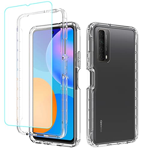 Gufuwo Case for P Smart 2021/Huawei Y7A/Enjoy 20 SE Case with Tempered Glass Screen Protector, Clear 360 Full Body Protection Hard Shell+Soft TPU Shockproof Cover Cases for Huawei P Smart 2021 (Clear)