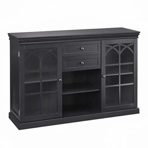 good & gracious sideboard buffet cabinet with drawers and glass fretwork doors, storage display cabinet with premium painted finish for dining room, living room, kitchen, entry, black