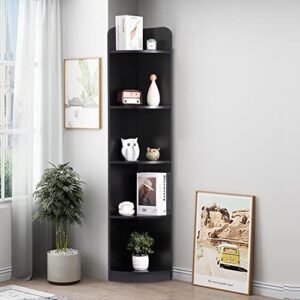 fun memories 5-tier corner bookshelf - 63" tall modern free-standing corner bookcase - durable wood corner cabinet and plant shelf in sleek black for living rooms, bedrooms, kitchens and offices